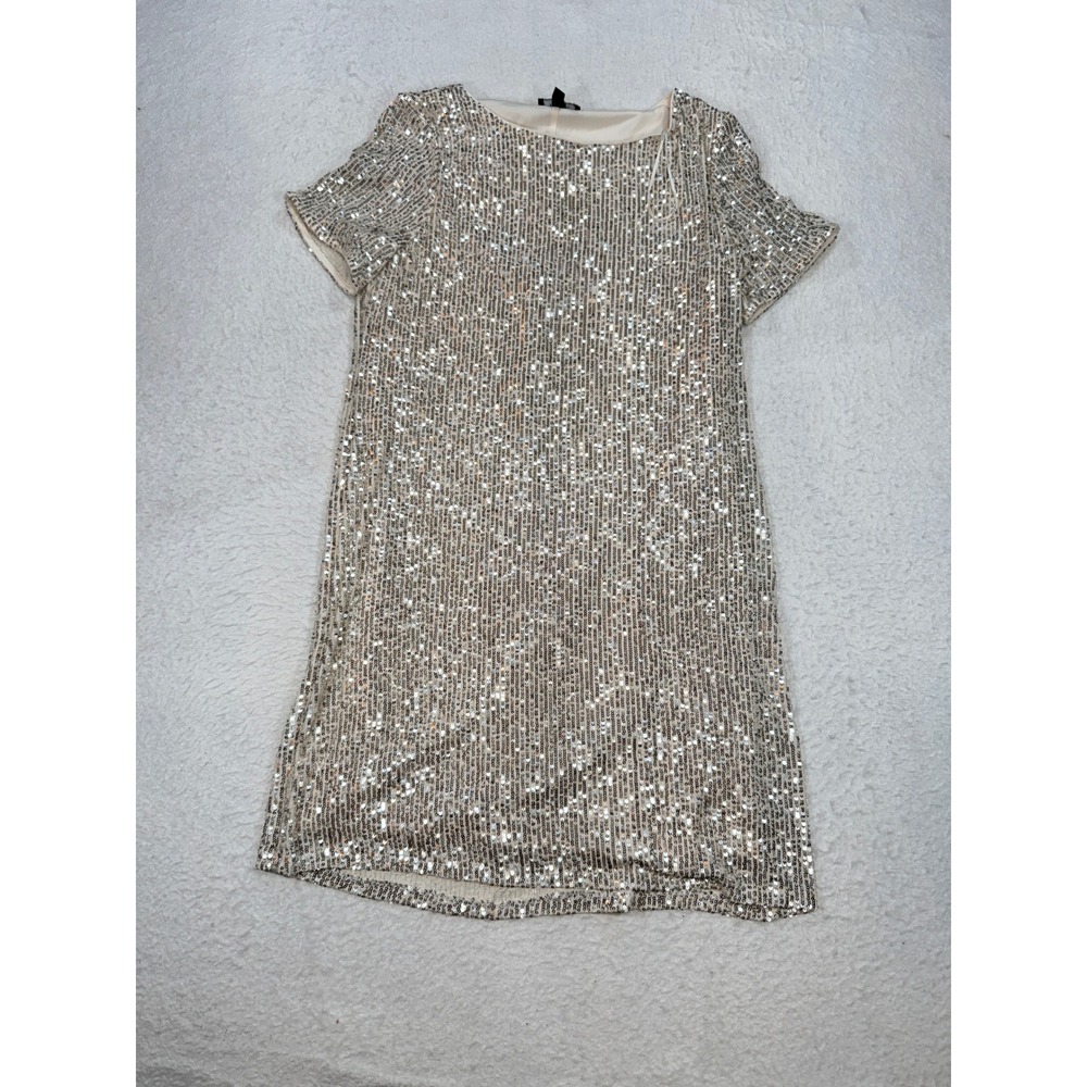 MSK Womens Silver Sequin Short Sleeve Shift Dress Size M Party Cocktail 100745